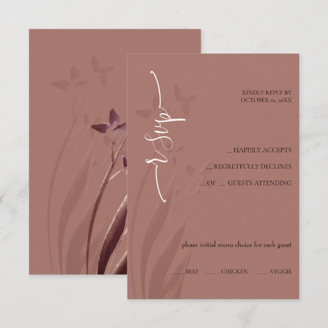 Vild & vinfläckad akvarellblomma RSVP-kort OSA Kort (Fram/baksida)
