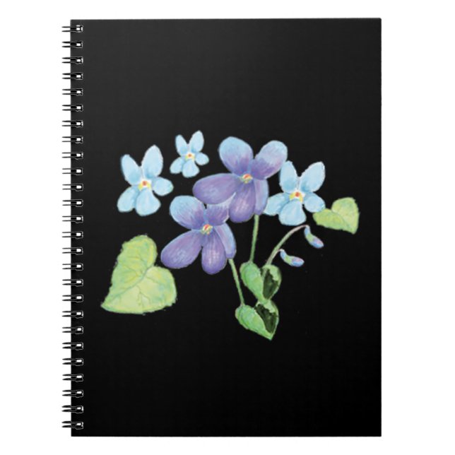 Vild Violet Flowers Illustration Black Anteckningsbok (Framsidan)