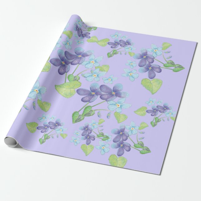 Vild Violet Flowers Presentpapper (Utrullad)