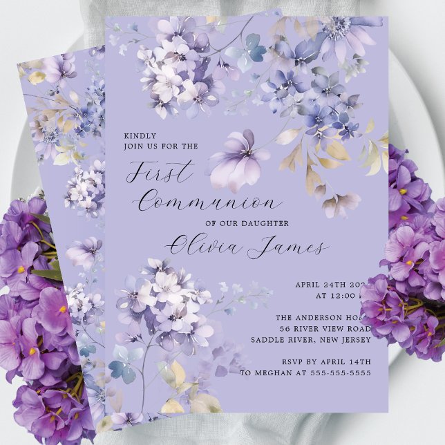Vild Violets First Heliga Communion Inbjudningar (Skapare uppladdad)
