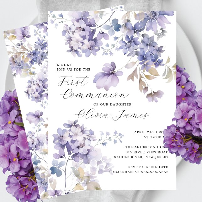 Vild Violets First Heliga Communion Inbjudningar (Skapare uppladdad)