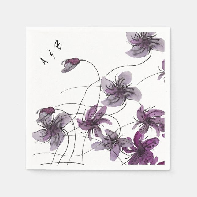 Vild Violets Watercolor Hand-målat Pappersservett (Framsidan)