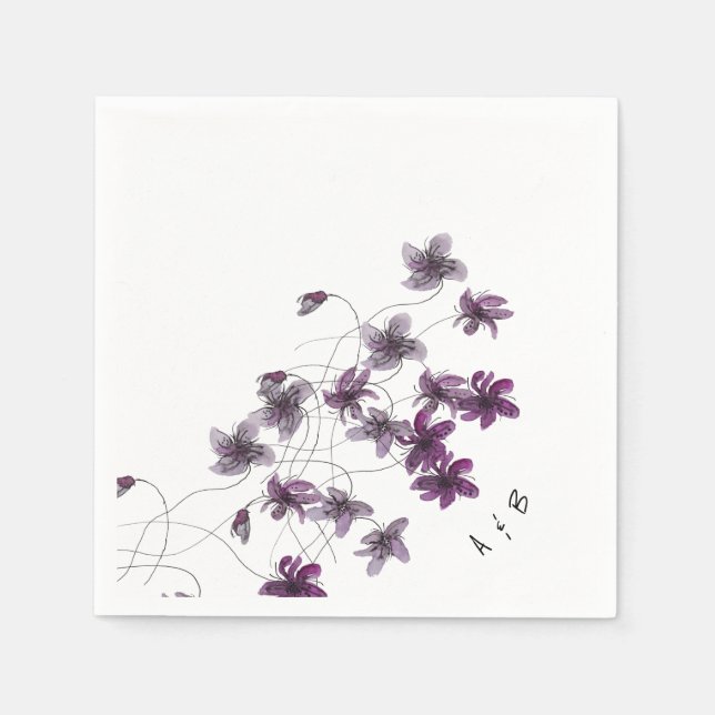Vild Violets Watercolor Hand-målat Pappersservett (Framsidan)