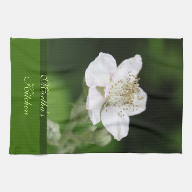 Vild, vit hallonblomma kökshandduk (Horisontell)