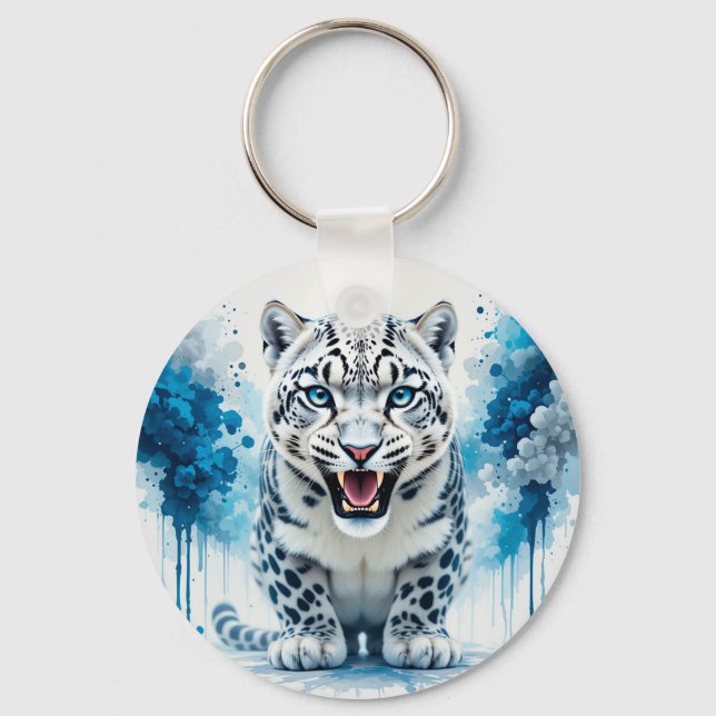 🐆 Vild vit leopard charm tillbehör present Nyckelring (Framsida)