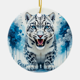 Vild vit leopard julgransprydnad keramik