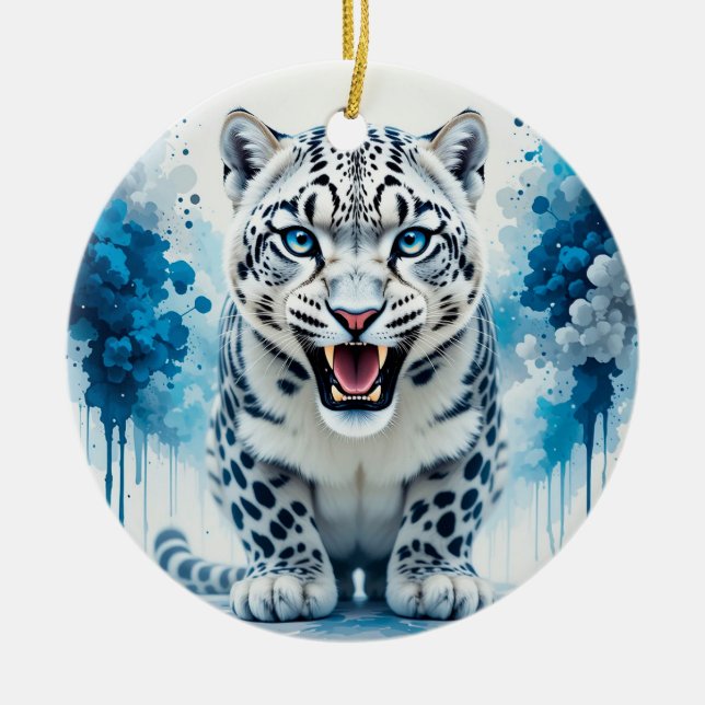 Vild vit leopard julgransprydnad keramik (Framsidan)