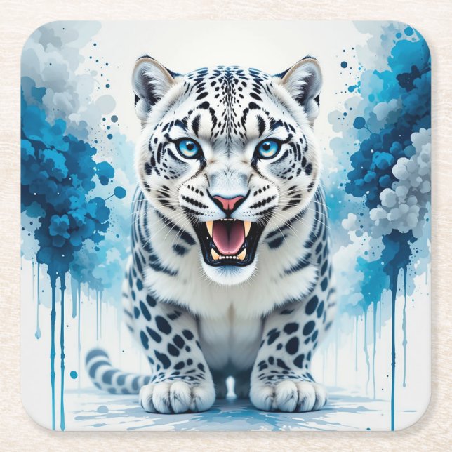 Vild vit leopard underlägg papper kvadrat (Framsidan)