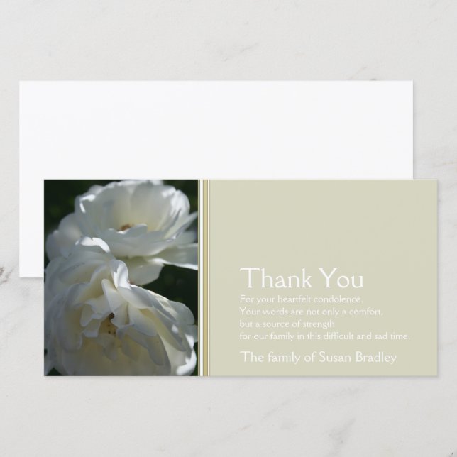 Vild Vit ros 2 Sympathy Tack Photo Card (Fram/baksida)