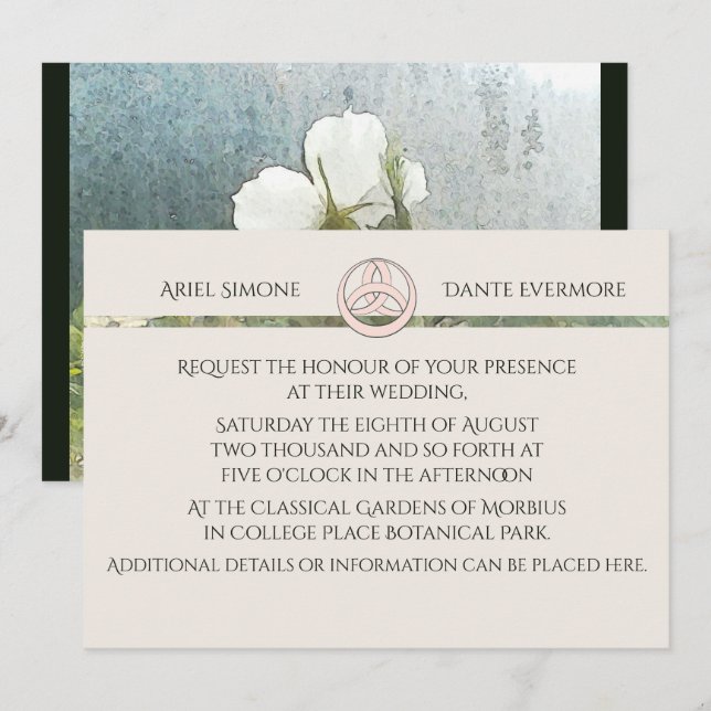 Vild Vit ros Triquetra Handfixing Inbjudningar (Fram/baksida)