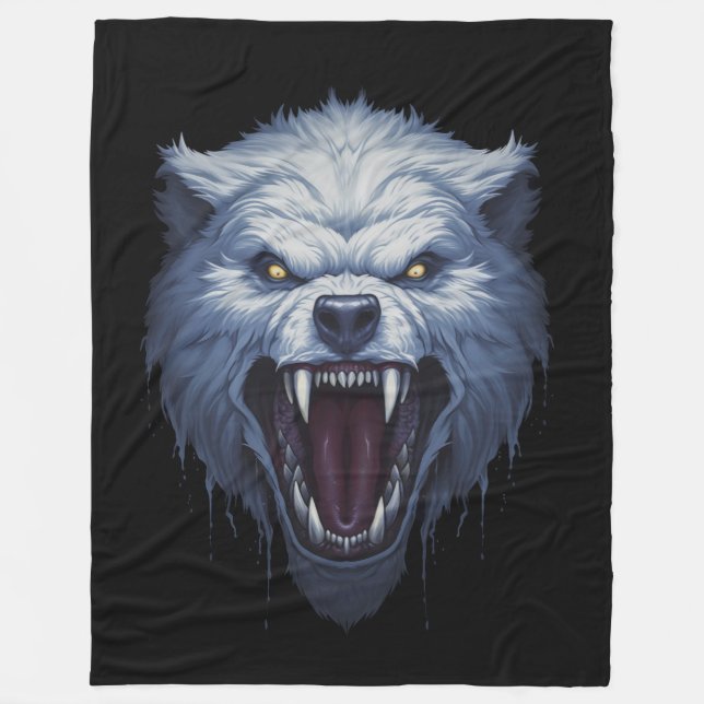 Vild vit varghuvud mörk fantasy illustration fleecefilt (Framsidan)