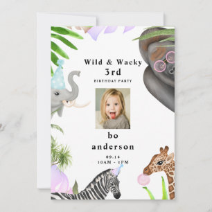 Vild & Wacky Jungle 3rdy Boy Photo Födelsedagsfest Inbjudningar
