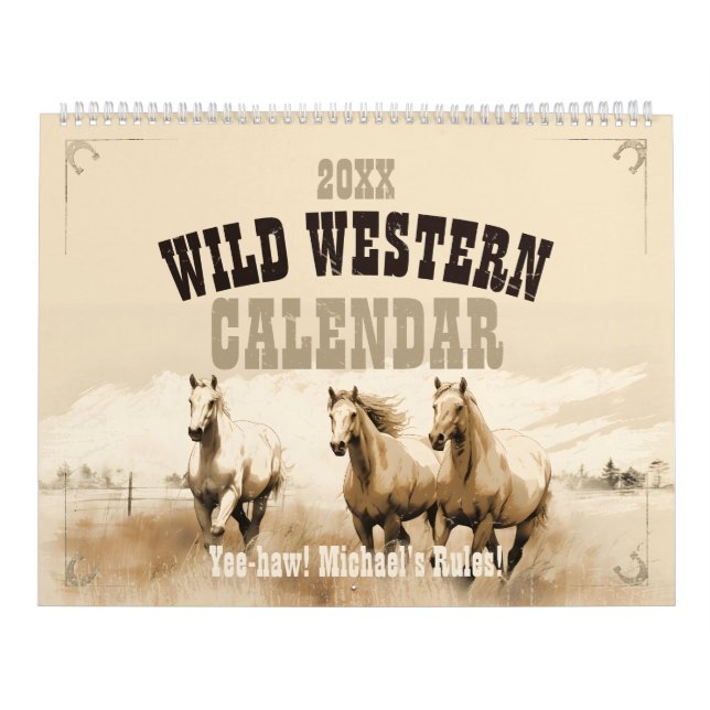 Vild Western! Hästar. Editable manar gåva Kalender (Omslag)