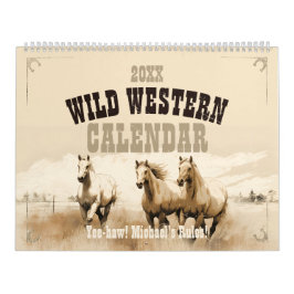 Vild Western! Hästar. Editable manar gåva Kalender