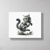 Vild Whisky Leap - Black & White Cat Art Print