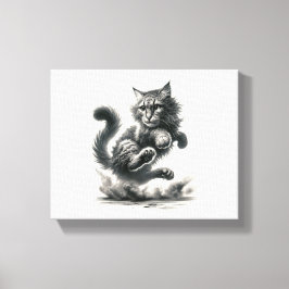 Vild Whisky Leap - Black & White Cat Art Print Canvastryck