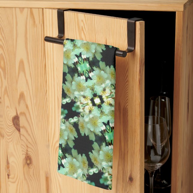 Vild White Rambling Ro Blommönster Kökshandduk (Thirds Fold)