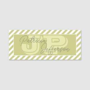 Vild Willow Yellowish Grönt Vitstripe Monogram Namnbricka