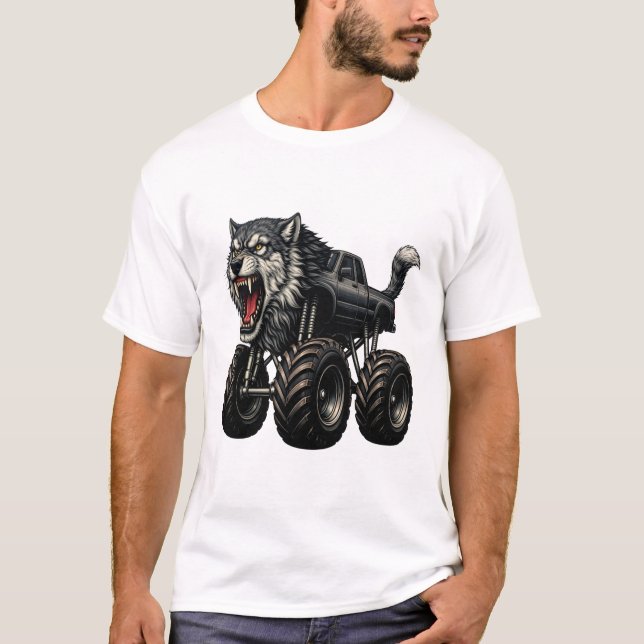 Vild Wolf Monster Truck T Shirt (Framsida)