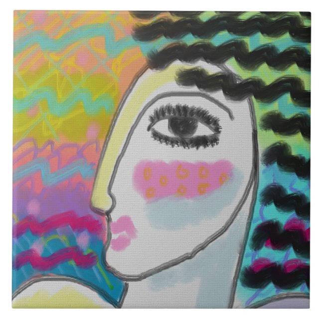 Vild Woman Abstrakt Digital Painting of a Women Kakelplatta (Framsidan)