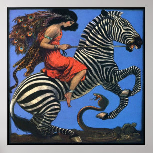 Vild Woman Rides The Zebra Poster