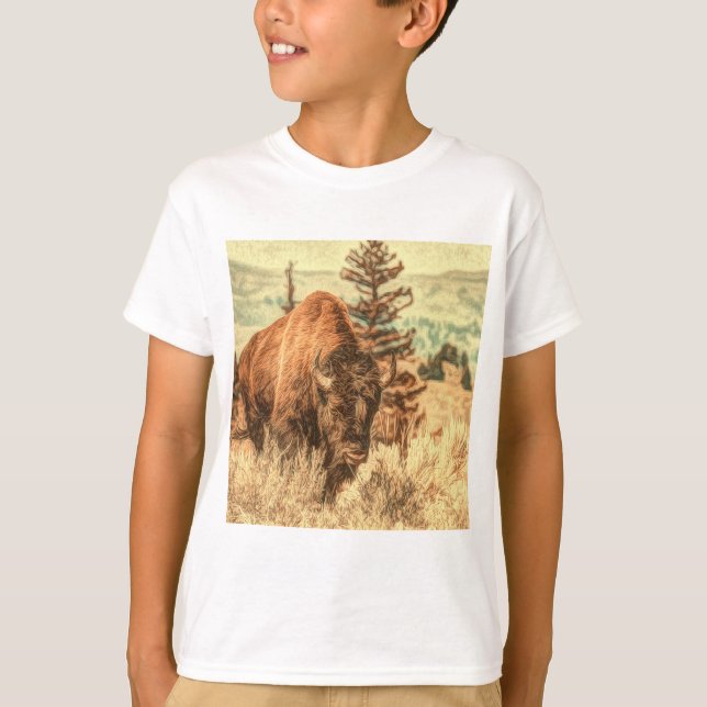 Vild Woodland Bison T Shirt (Framsida)