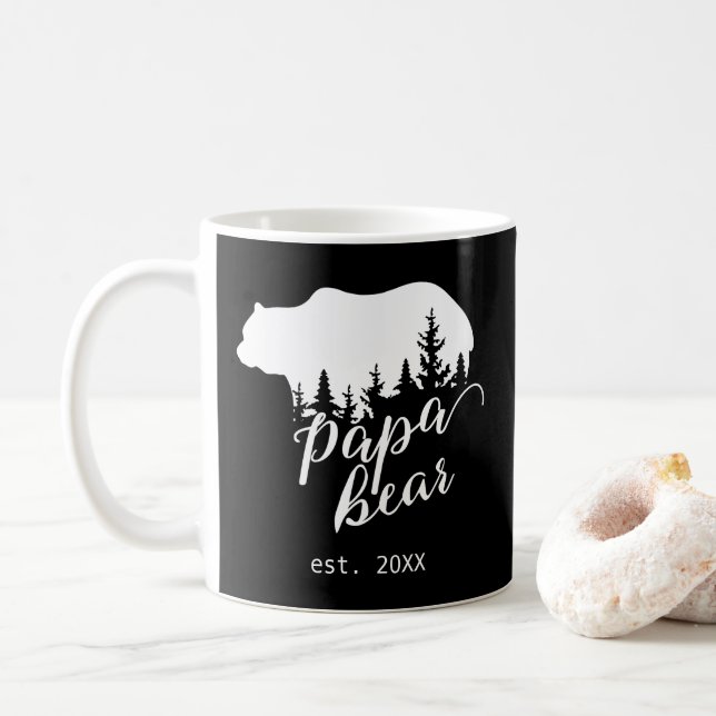Vild Woodland Pappa Bear Personlig Black & White Kaffemugg (Med munk)