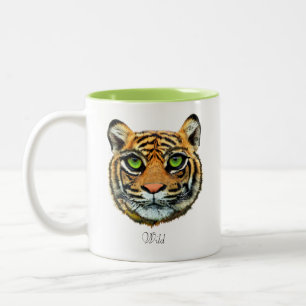 Vild Young Tiger Ansikte & Calligraphy Coffee Mugg