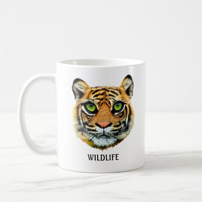 Vild Young Tiger Ansikte & Calligraphy Kaffemugg (Vänster)