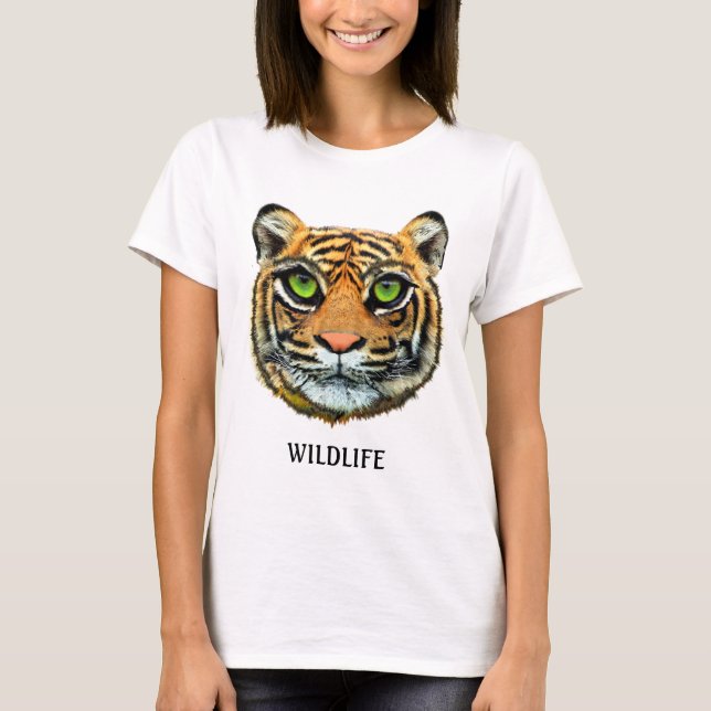 Vild Young Tiger Ansikte & Calligraphy T-Shirt (Framsida)