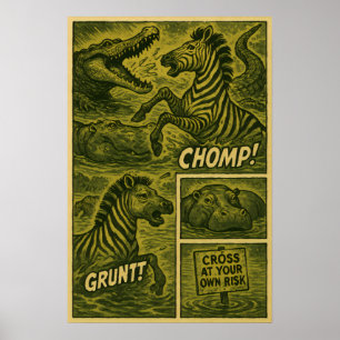 Vild Zebra Escape - Jungle Danger Retro Tecknad Poster