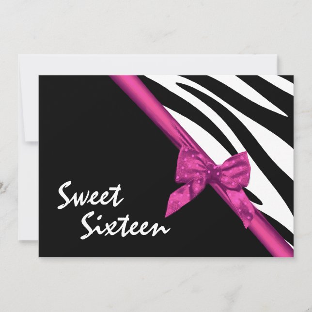 Vild Zebra ränder och Ribbon Sweet sixteen Inbjudningar (Framsida)