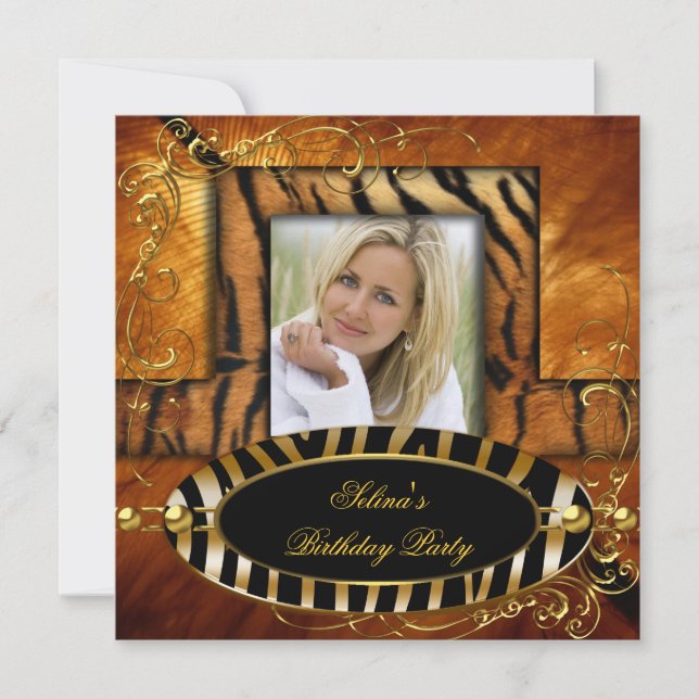Vild Zebra Tiger Caramel Födelsedagsfest Inbjudningar (Framsida)