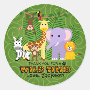 Vild Zoo Animal Jungle Safari Birthday Tack Runt Klistermärke