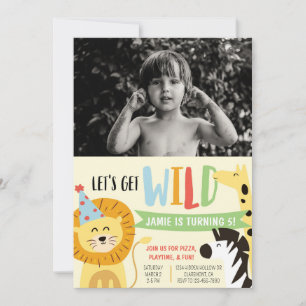 Vild Zoo Party Animals Birthday Photo Inbjudan