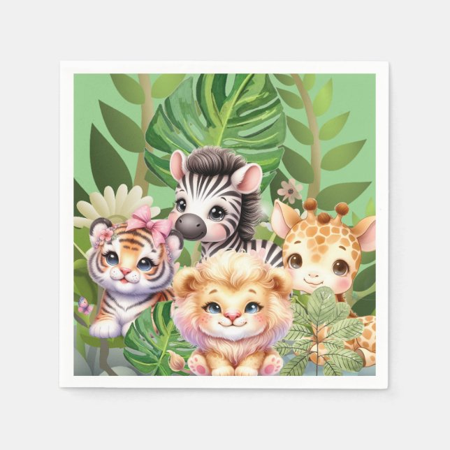 Vilda barn Jungle Kawaii Animals Pappersservett (Framsidan)