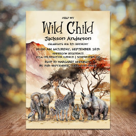 Vilda barn Safari Animals Födelsedag Inbjudningar