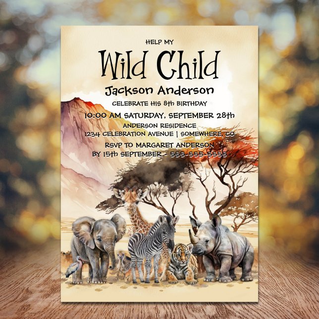 Vilda barn Safari Animals Födelsedag Inbjudningar (Skapare uppladdad)