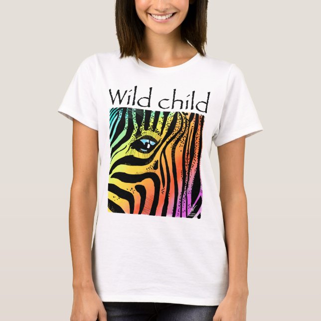 Vilda barn zebra regnbåge t shirt (Framsida)