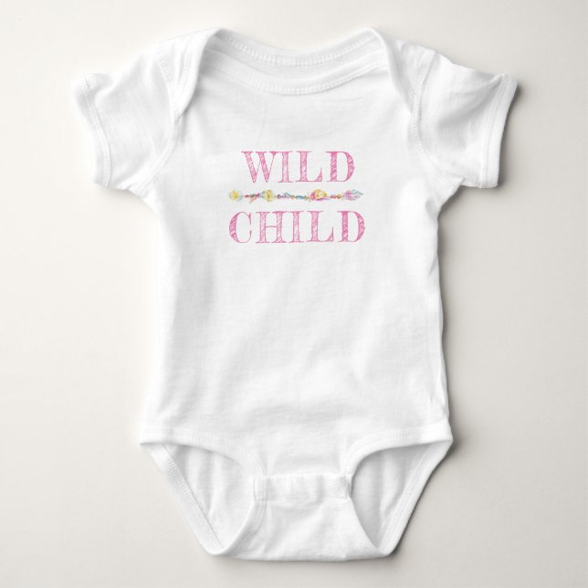 Vilda barnfjädrar pärlor boho rosa baby romper tee (Framsida)