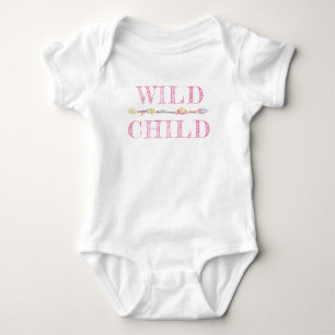 Vilda barnfjädrar pärlor boho rosa baby romper tee shirt