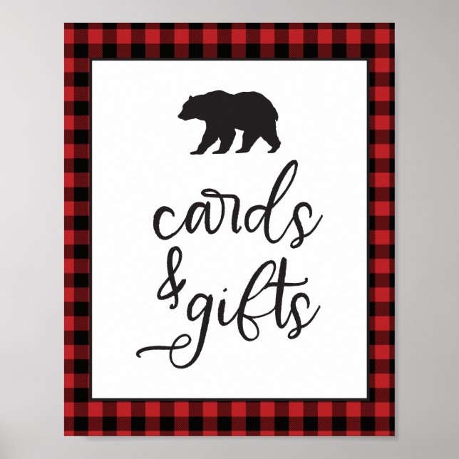 Vilda björn röda Buffalo-rutiga kort och presenter Poster (Framsidan)