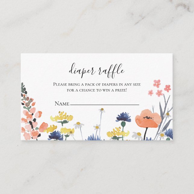 Vilda blomma Baby Shower Blöja Lotteri Tilläggskort (Framsida)