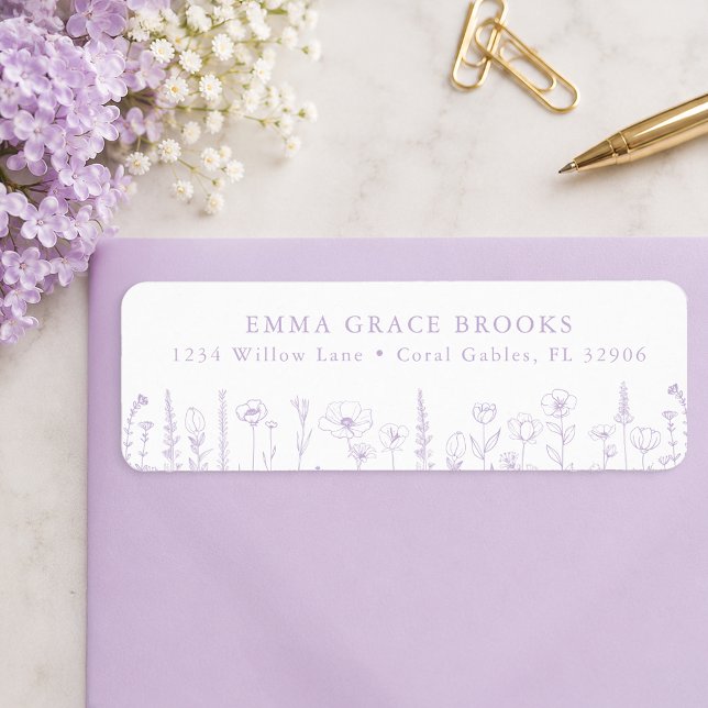 Vilda Blomma Barnkalas Lavendel Returadress Etikett (Return Address Label)