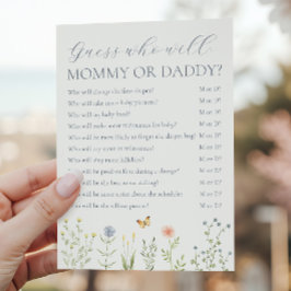 Vilda Blomma Mamma eller Pappa Baby Shower Spel Rådkort