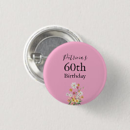 Vilda blommor 60-årsdag Rosa Fest Knapp