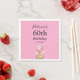 Vilda blommor 60-årsfirande Rosa Party Pappersservett
