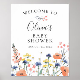 Vilda blommor akvarell blommig baby shower Välkomm Poster