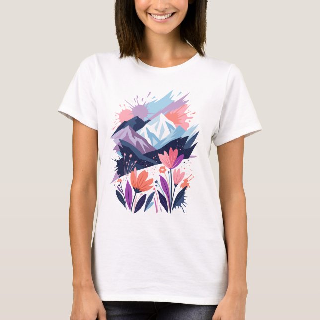 Vilda blommor Akvarell Dam T-Shirt (Framsida)