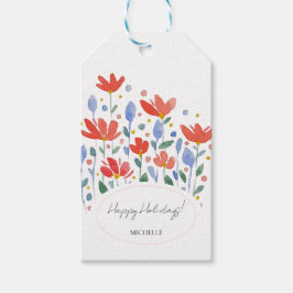 Vilda blommor akvarell i sött rött och blått presentetikett